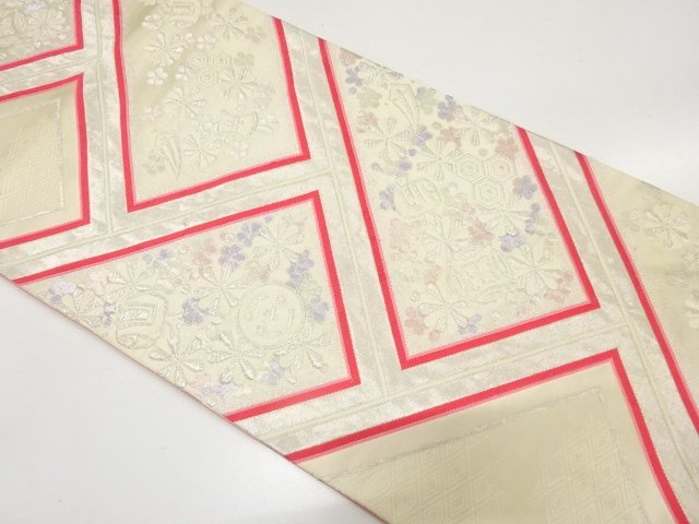 JAPANESE KIMONO / ANTIQUE FUKURO OBI / SILK / WOVEN TREASURES & FLOWER
